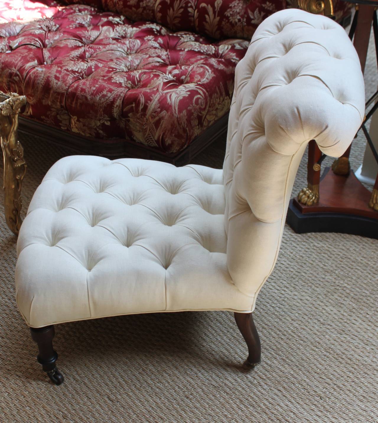 Antique Tufted Slipper Chair In Excellent Condition In Hudson, NY