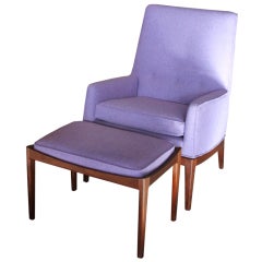 Jens Risom Walnut Lounge Chair and Ottoman