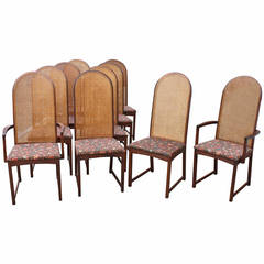 Milo Baughman Cane-Back Dining Chairs, Set of Ten