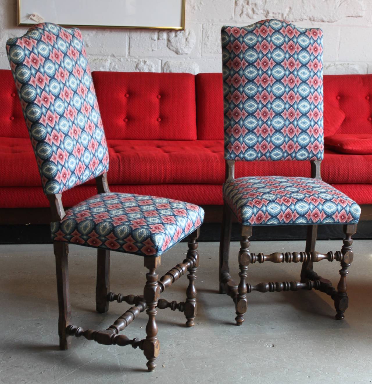 17th Century Pair of William & Mary Side Chairs, Bargello Upholstery For Sale 2