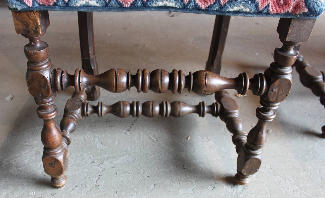 Wool 17th Century Pair of William & Mary Side Chairs, Bargello Upholstery For Sale
