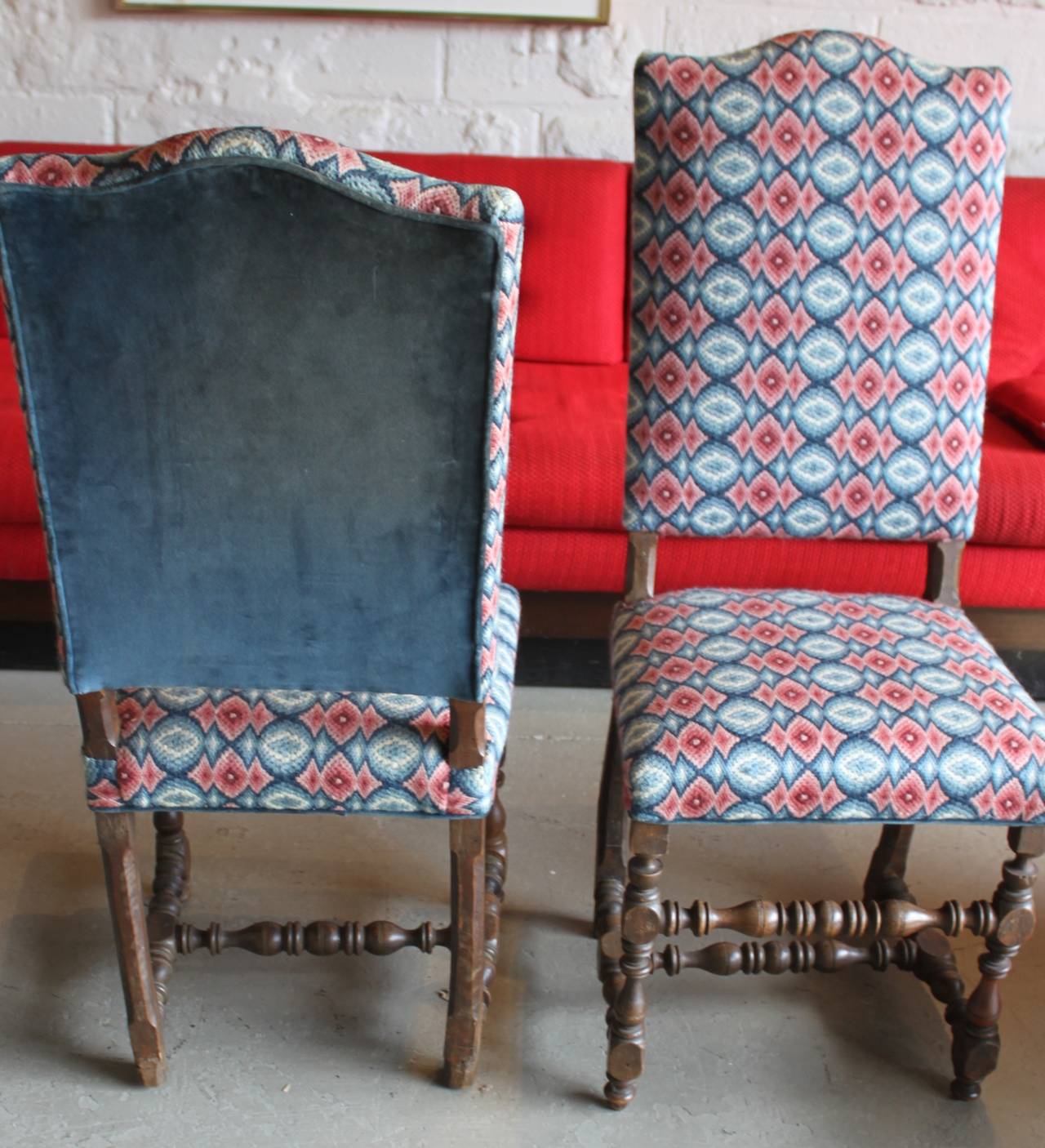 Needlework 17th Century Pair of William & Mary Side Chairs, Bargello Upholstery For Sale