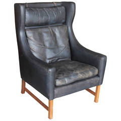 Vintage Norwegian Leather Wingback Chair