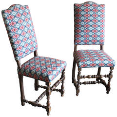 17th Century Pair of William & Mary Side Chairs, Bargello Upholstery