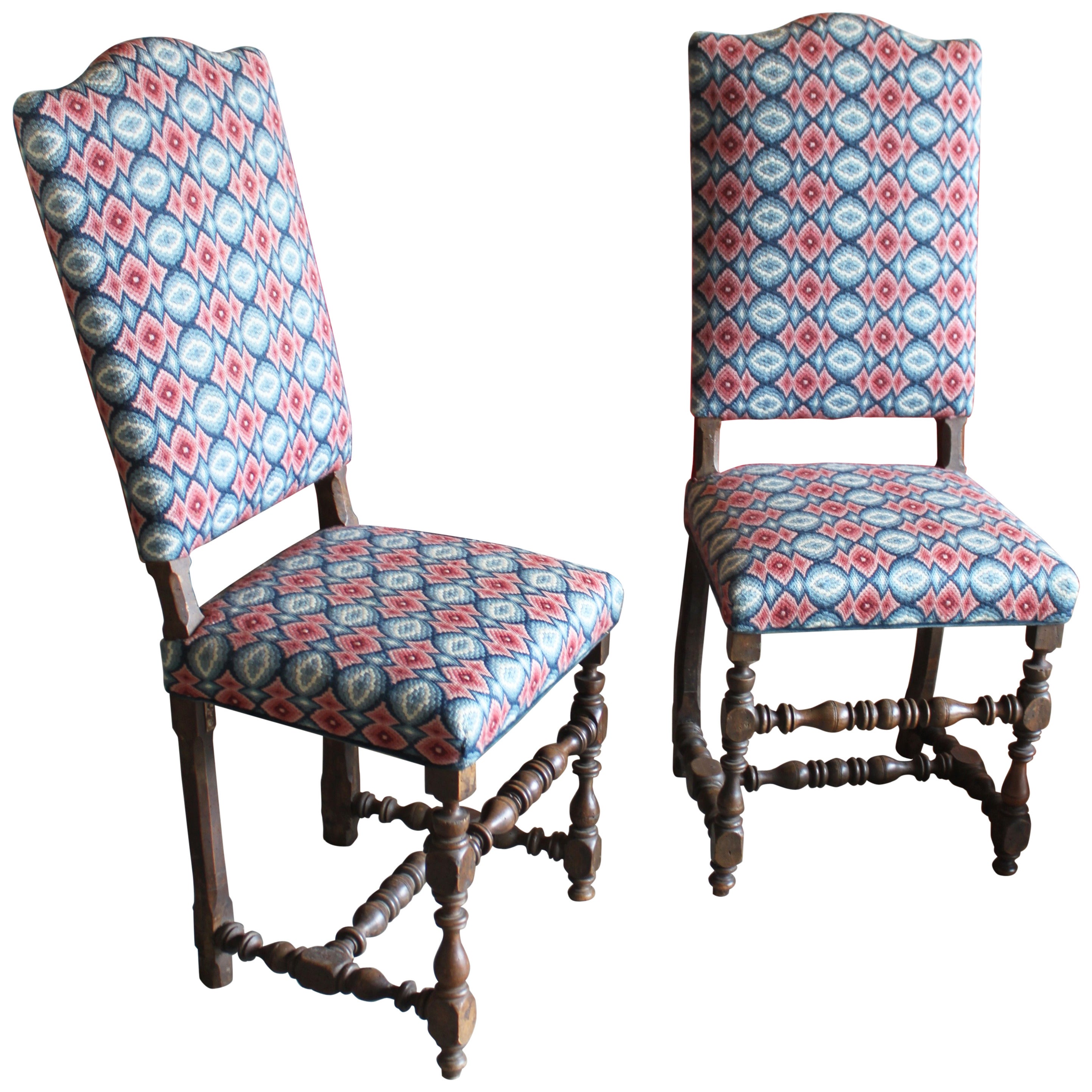 17th Century Pair of William & Mary Side Chairs, Bargello Upholstery For Sale