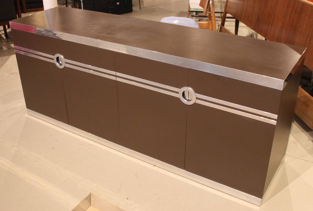 Modern sideboard credenza by Pierre Cardin with aluminum accents. Modern Classic.