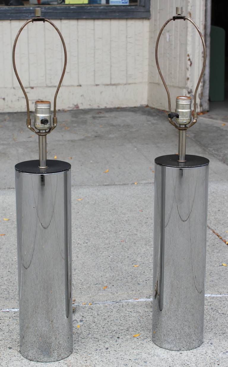 Pair of George Kovacs Chrome Cylinder Table Lamps