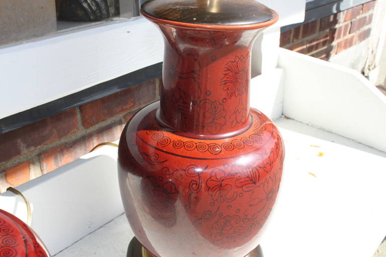 Pair of Chinese Ox Blood Porcelain Lamps In Excellent Condition In Hudson, NY