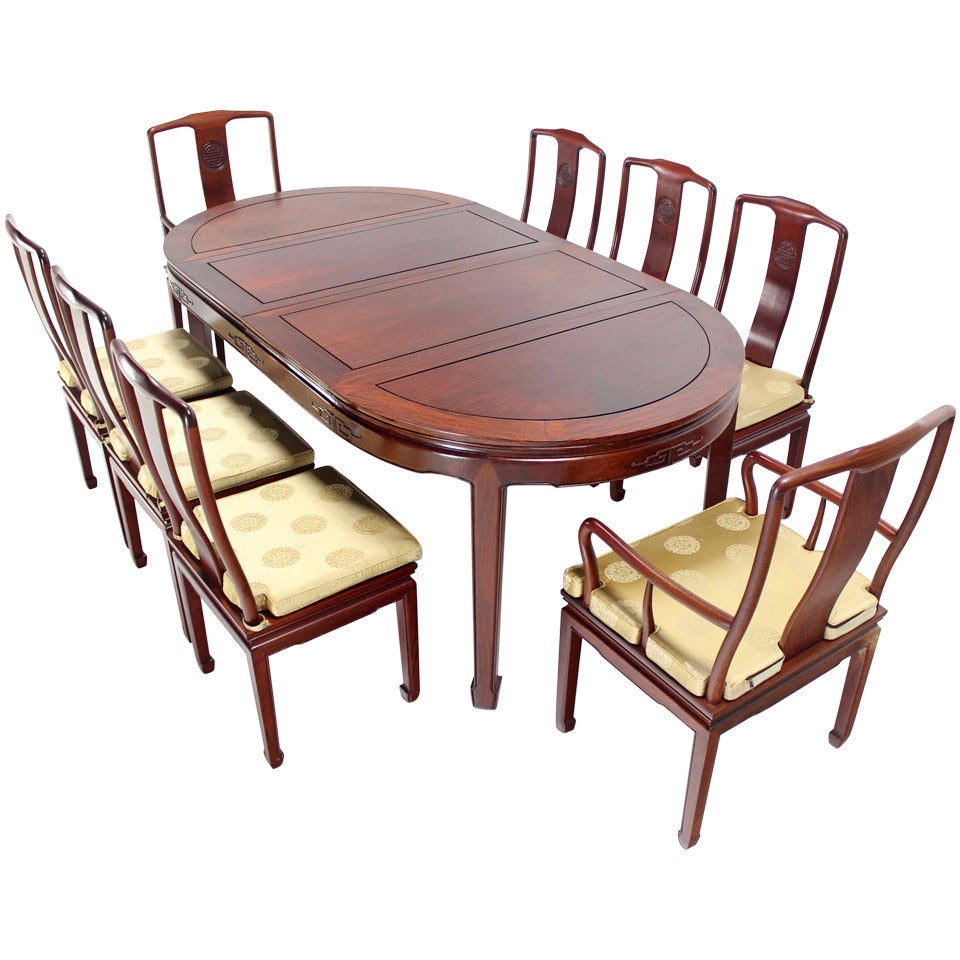 Oriental Modern Solid Rosewood Dining Set Table Eight Chairs 2 Extensions Leafs