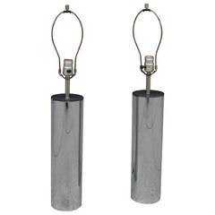 Pair of George Kovacs Chrome Cylinder Table Lamps Pair of George Kovacs Chrome Cylinder Table Lamps