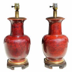 Pair of Chinese Ox Blood Porcelain Lamps