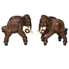 Pair of Extaordinary Hardwood Chairs Carved as Elephants