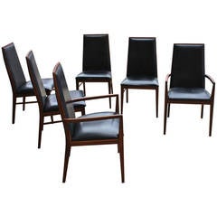 Set of Six Mid-Century Modern Walnut Dining Chairs