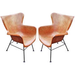 Pair Fiberglass Shell Chairs by Lawrence Peabody for Selig
