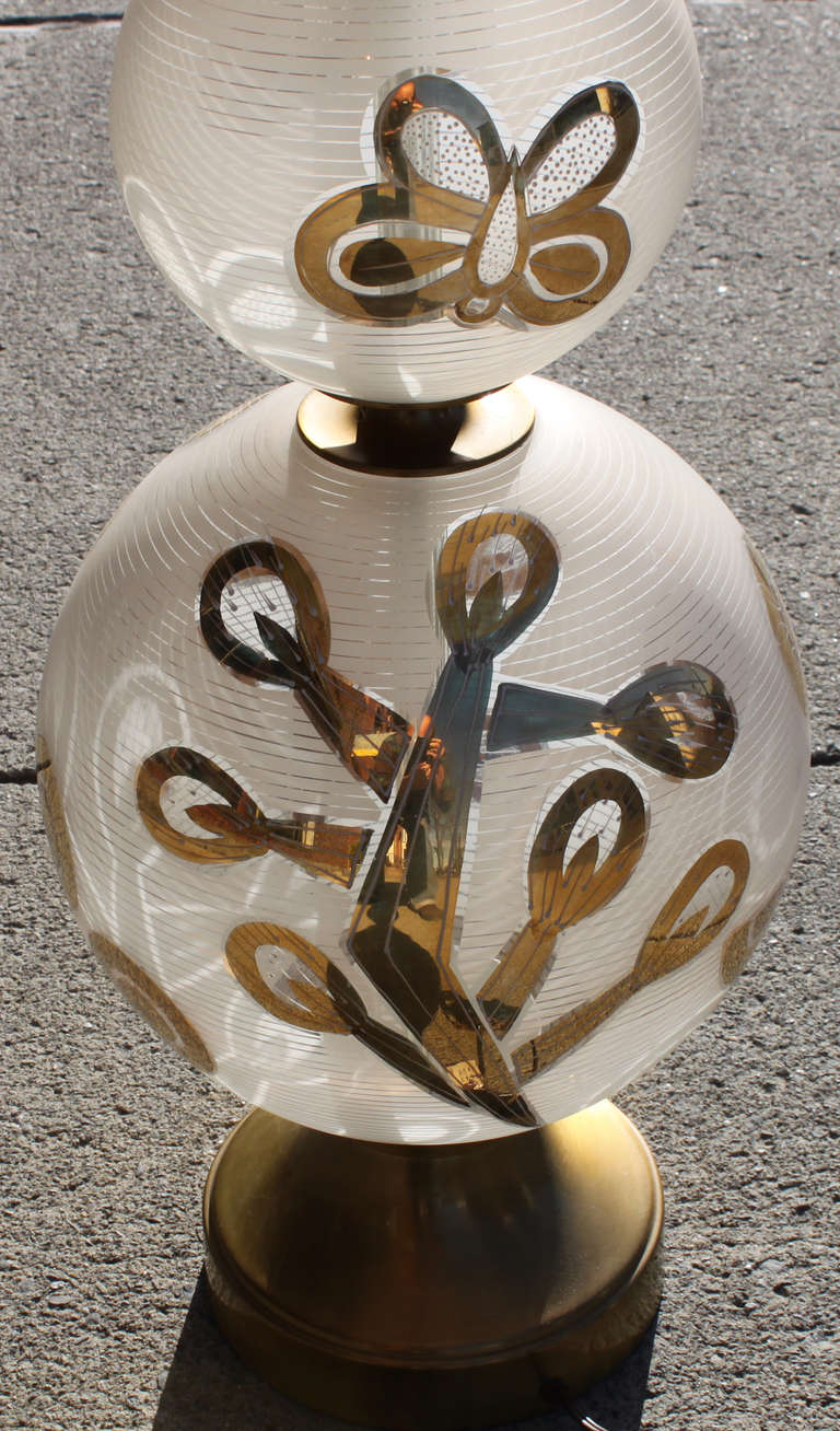 Mid-20th Century Exceptional Pair of Glass and Brass Mid 20th Century Lamps