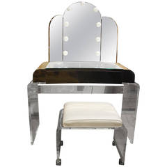 Glamorous Lucite Vanity with Matching Stool