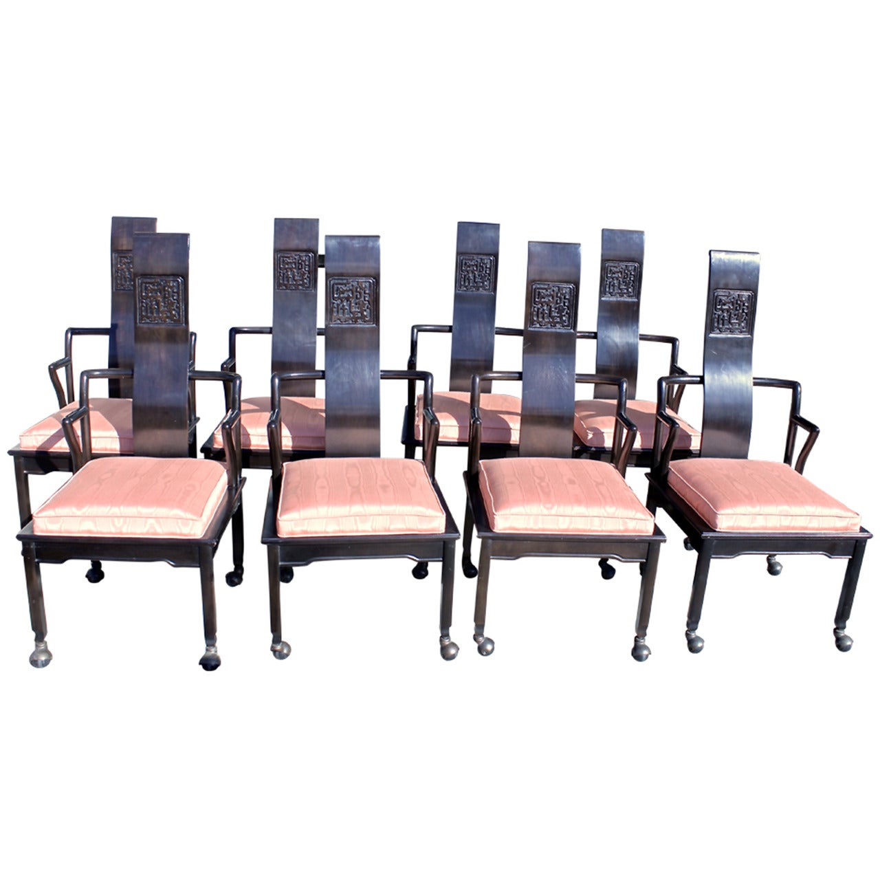 Set of Eight Chinese Inspired Mid-Century Modern Dining Chairs Widdicomb For Sale