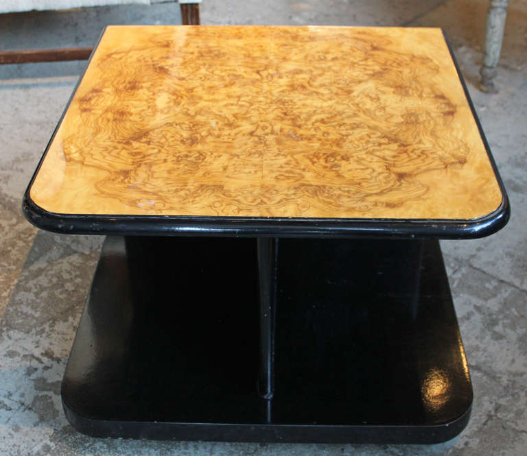 Wood Pair of 1940's Burl and Lacquered End Tables