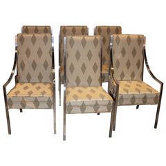 Set of 6 High Back Steel Metal Frame Dining Chairs Style of Milo Baughman