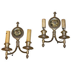 Pair of Antique Silver Mirror Wall Sconces