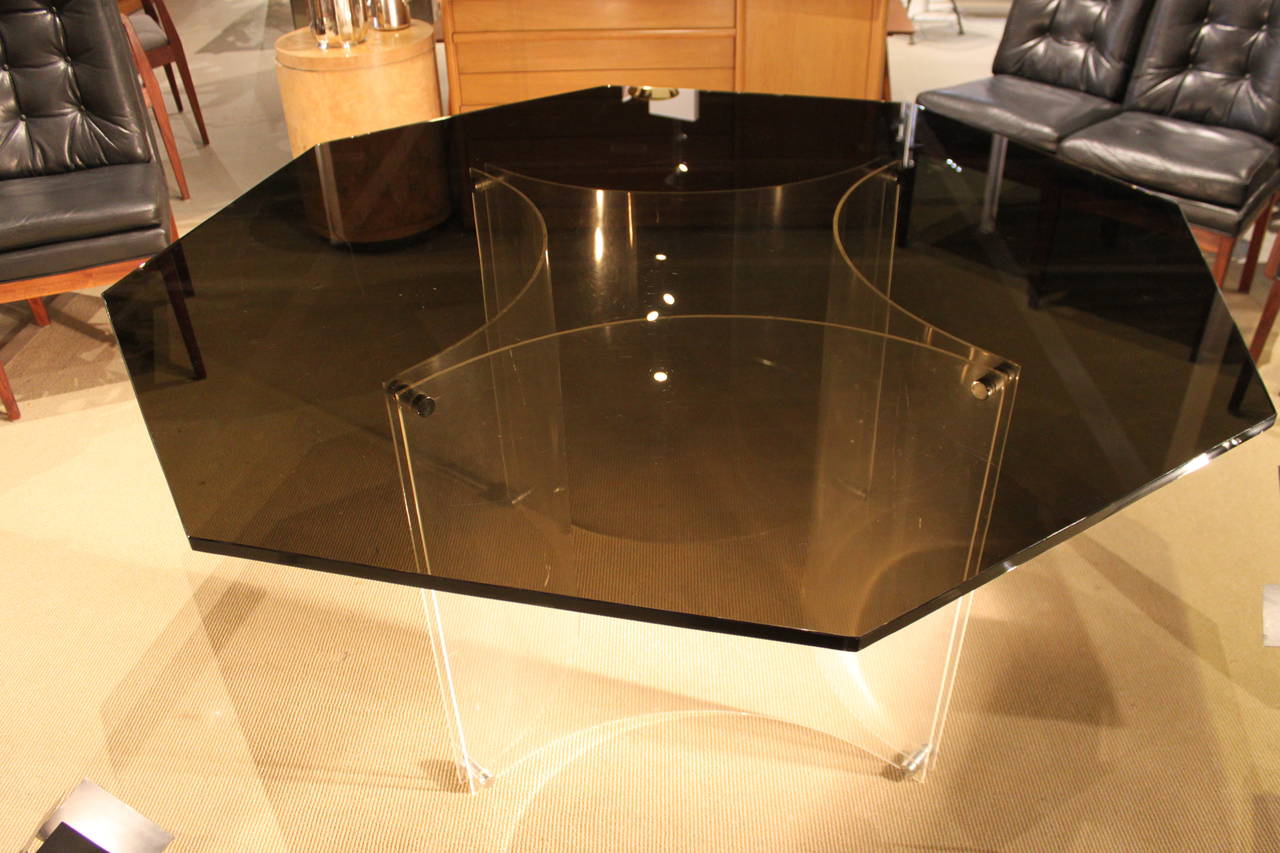 Modern Lucite & Smoke Beveled Glass Dining Table