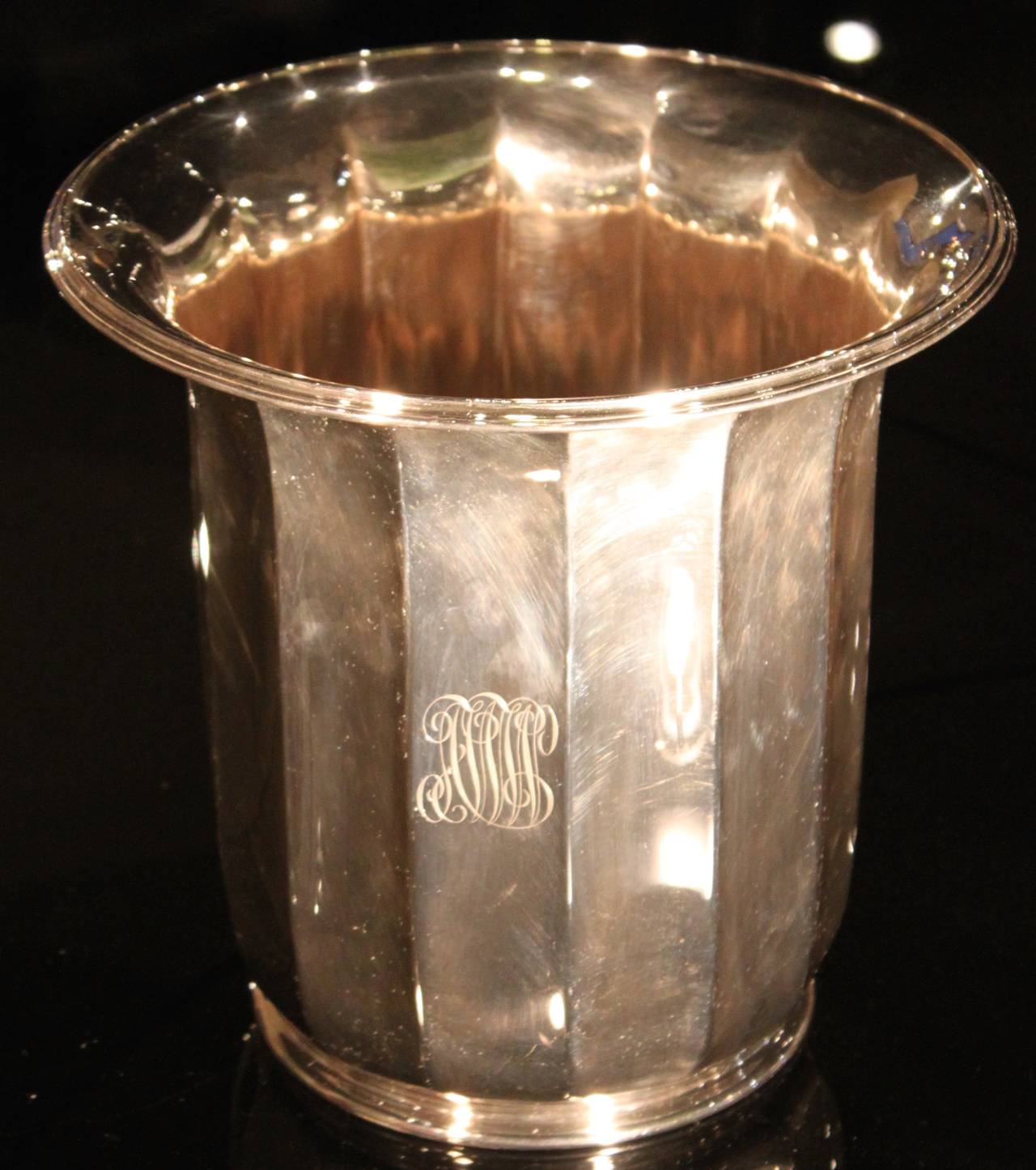Silver plated champagne bucket. Monogram. Stamped.