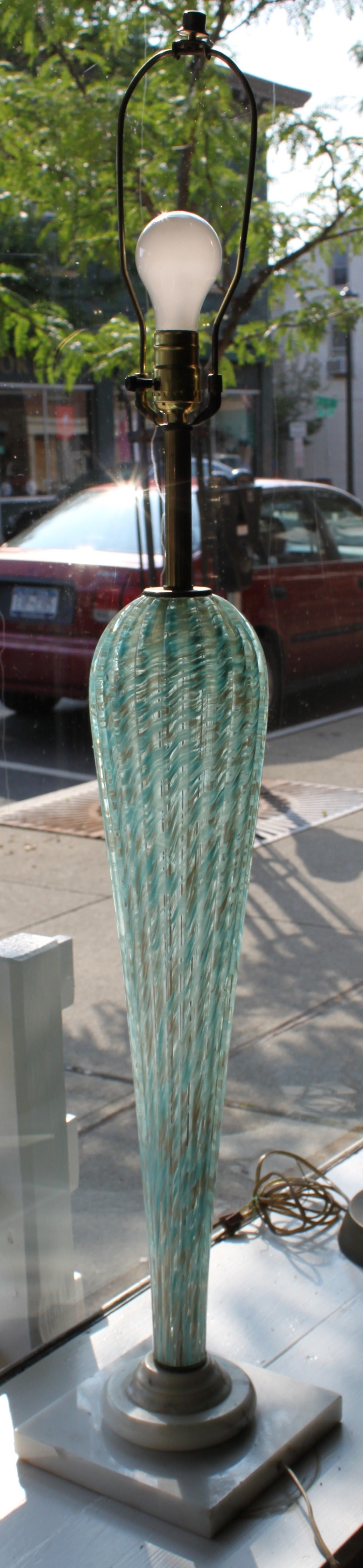 Beautiful Venetian glass table lamp on marble base.