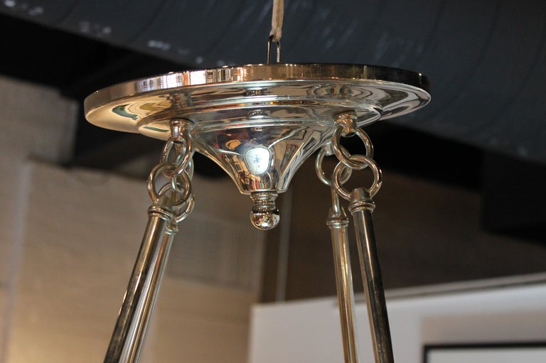 20th Century Art Deco Style Metal and Frosted Glass Chandelier