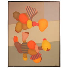 Claude Flavet Abstract Composition #3 on Canvas, 1982