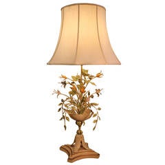 Vintage Tole  Floral Lamp with Hand Tailored Diane Shade