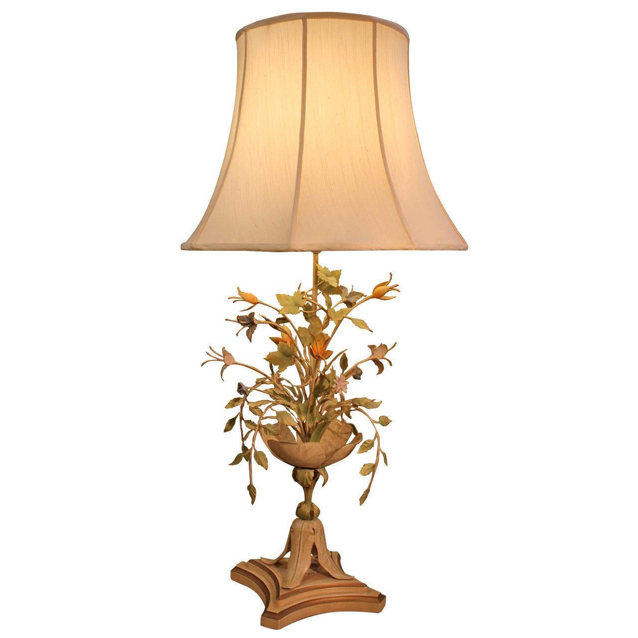Vintage Tole  Floral Lamp with Hand Tailored Diane Shade
