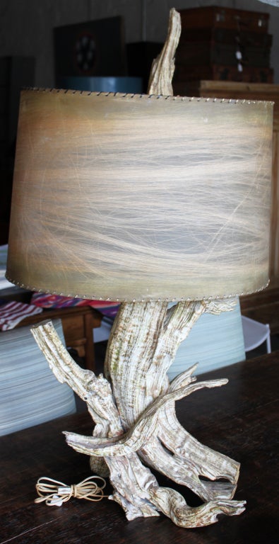Mid-Century Driftwood Table Lamp with Original Shade