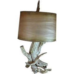 Mid-Century Driftwood Table Lamp with Original Shade