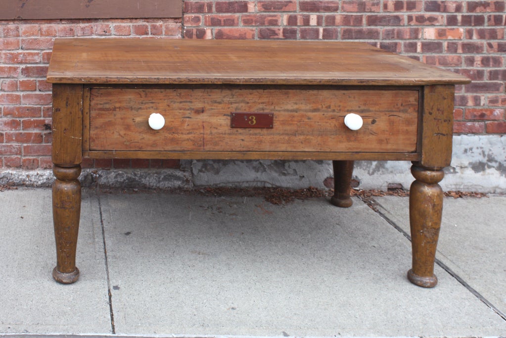 From Stephanie Lloyd, a very substantial table from an upstate New York country store. Everything about it is commodious, from the top to the full drawer to the chunky legs. A perfect island or work table.