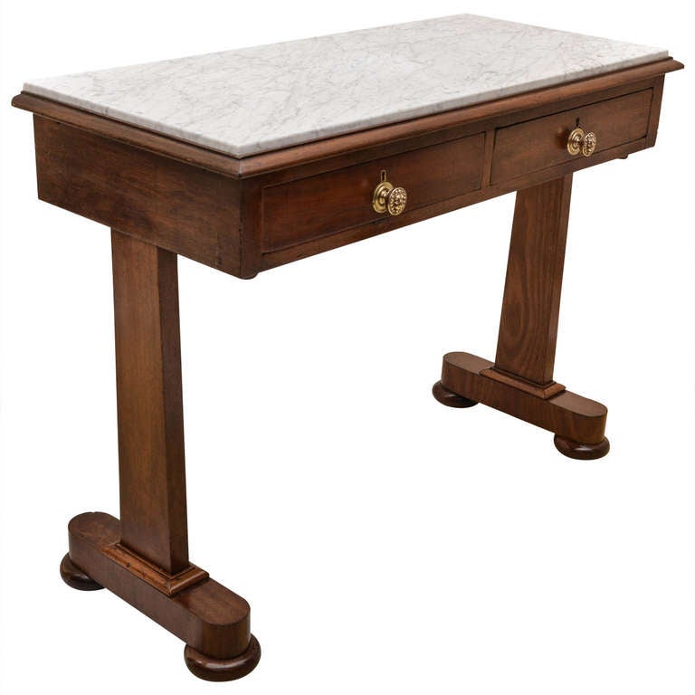 English Marble Top 2 Drawer Mahogany Console at 1stdibs