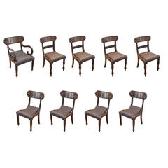 Antique Set of Nine English Mahogany Late Regency Dining Chairs
