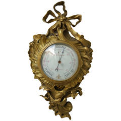 19th Century Gilded Bronze Barometer Signed Ronquetti, Paris