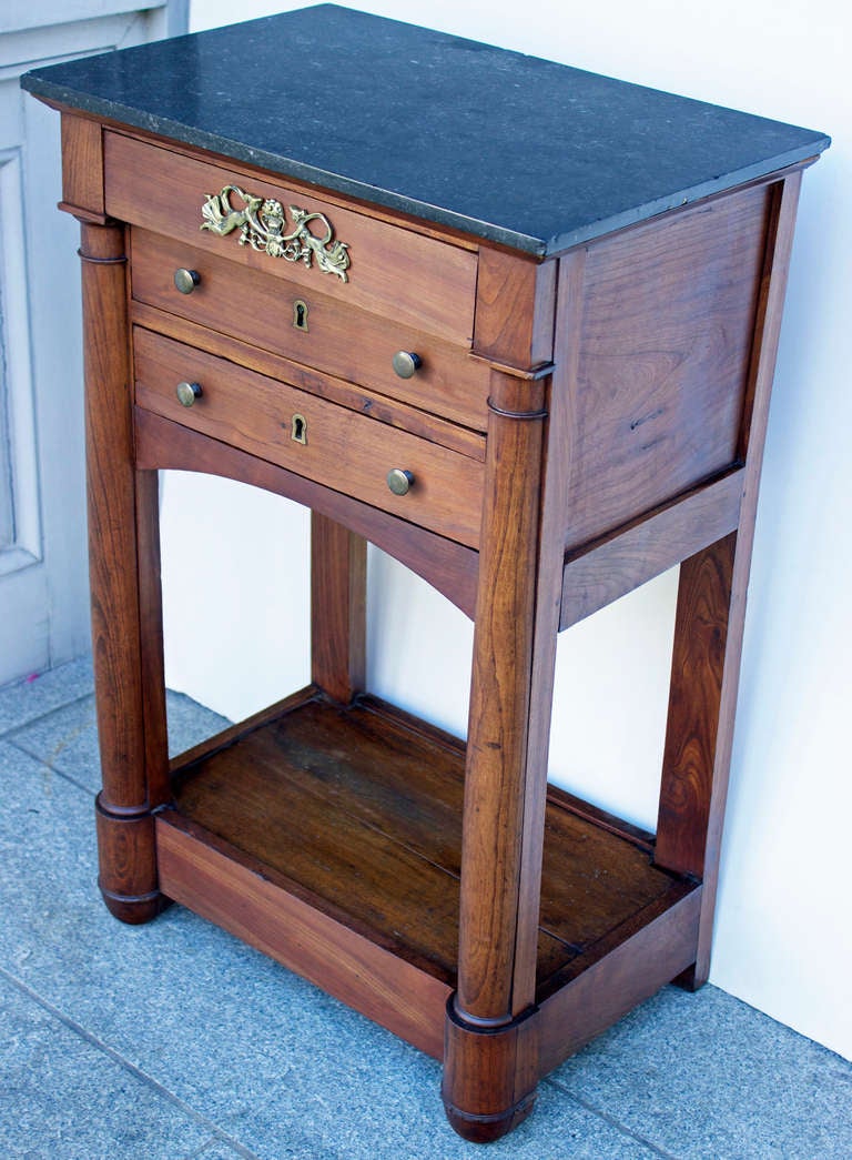 French Empire Side or End Table with Semi Columns In Good Condition For Sale In Charleston, SC