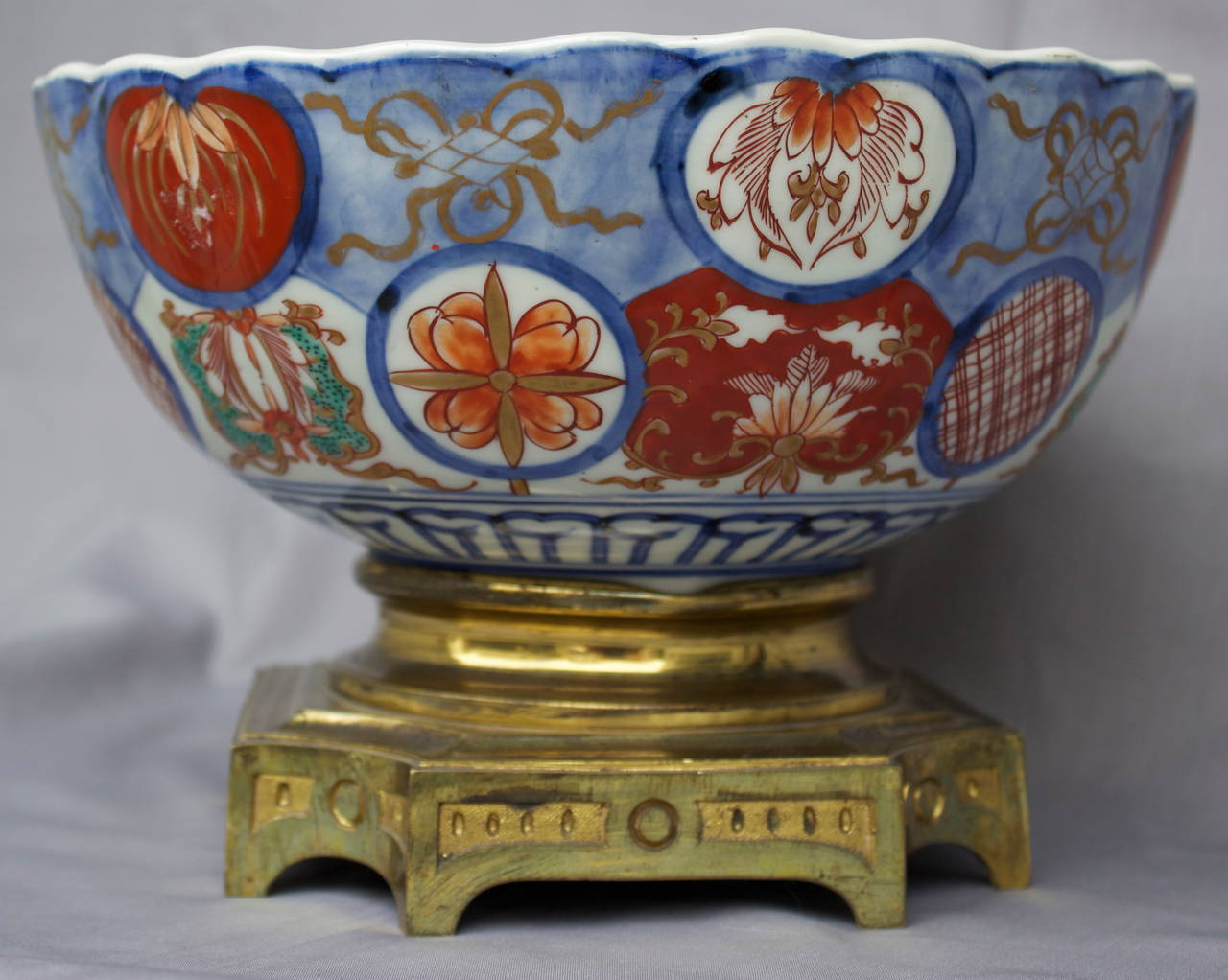 Imari Porcelain Bowl on a Gilded Bronze Base 1