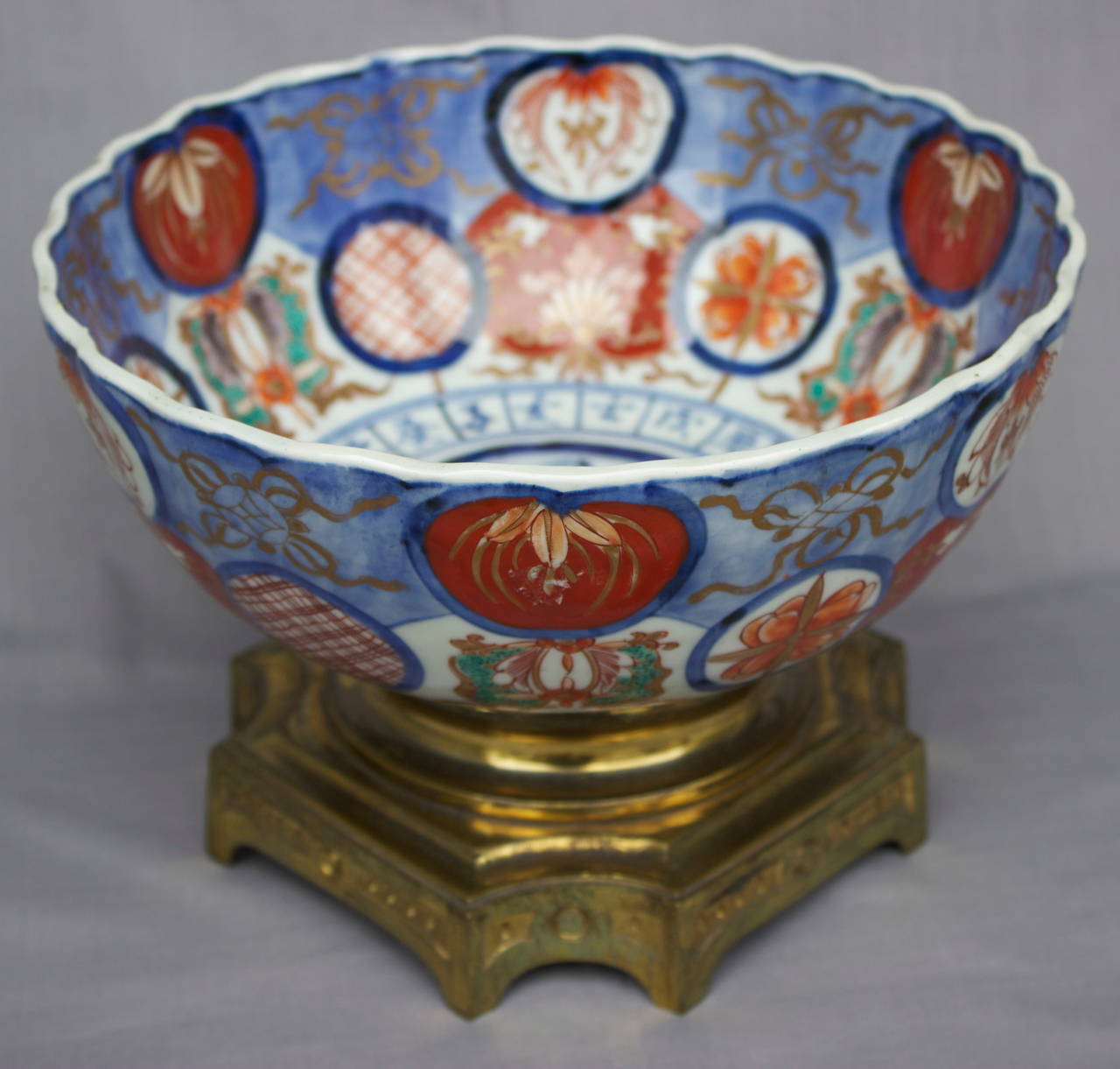 Napoleon III Imari Porcelain Bowl on a Gilded Bronze Base