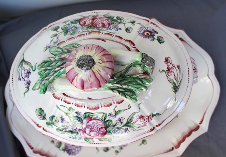 French Earthenware Soup Tureen By Veuve Perrin Style In Excellent Condition In Charleston, SC
