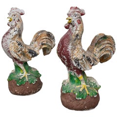 Pair of French Concrete Roosters