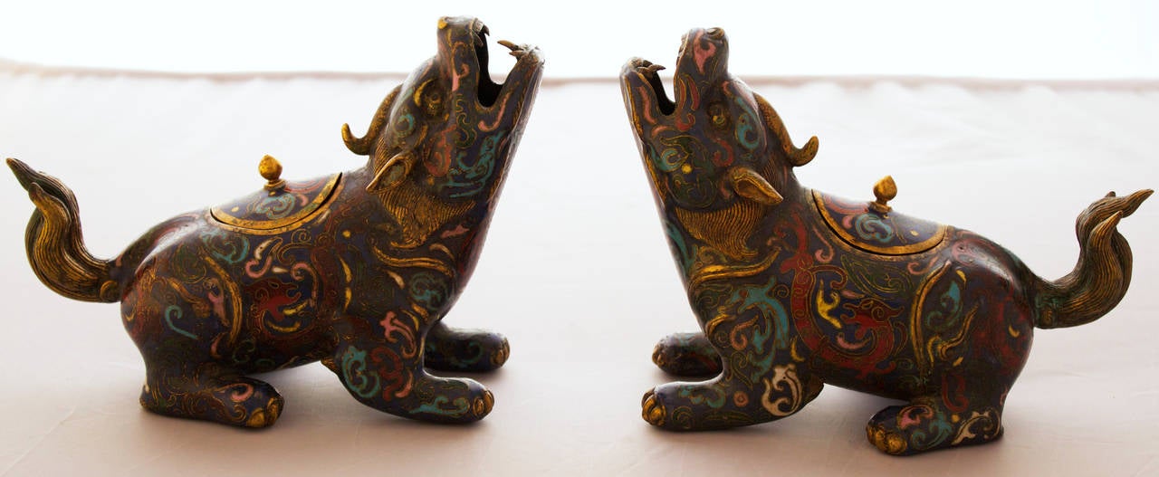 Other Pair of Chinese Cloisonné Bronze Figural Censers