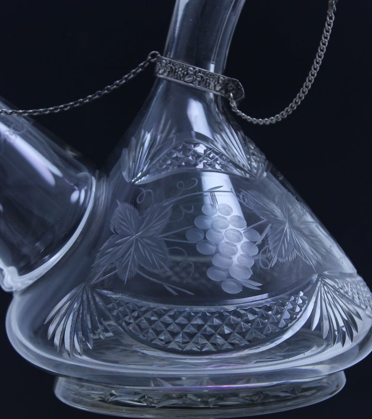 French Unique Crystal And Silver Wine Decanter