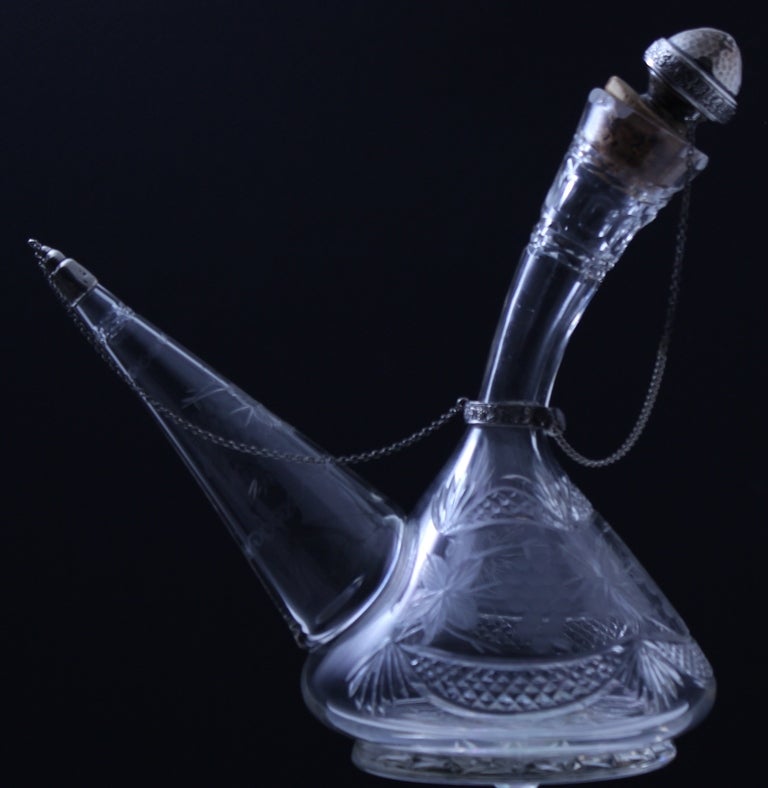 Unique Crystal And Silver Wine Decanter In Excellent Condition In Charleston, SC