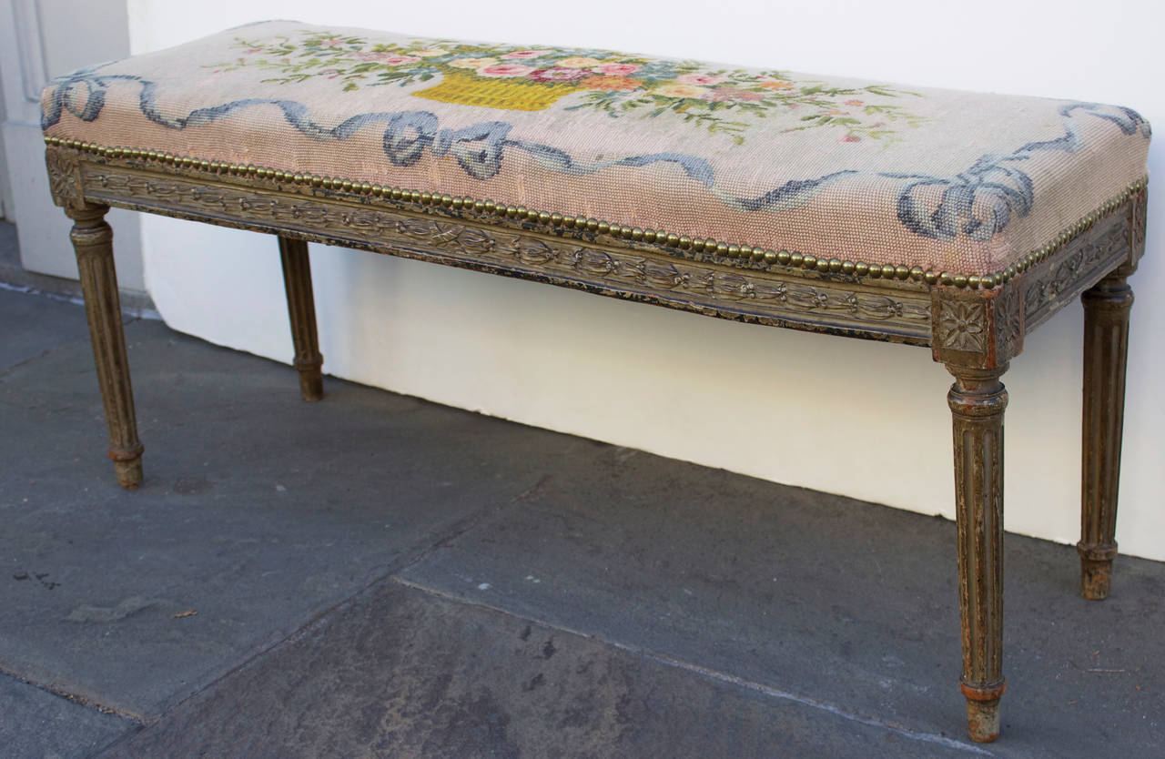 French Needlepoint Covered Louis XVI Style Bench