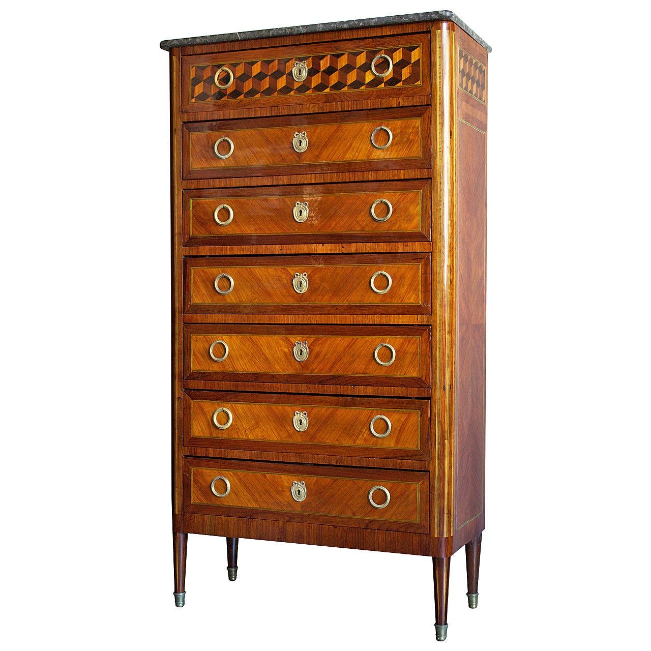 Louis XVI Style Tall Chest or Semainier For Sale
