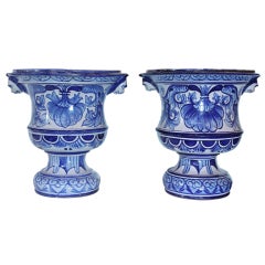 Antique Rare Pair of Jardinieres in Faience from Nevers