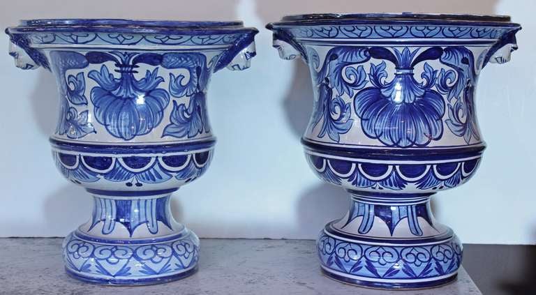Rare Pair of Jardinieres in Faience from Nevers