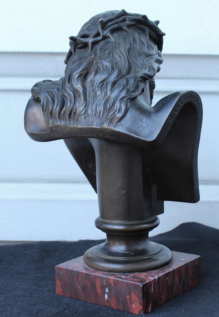 French Christ bronze Bust by Clesinger and Barbedienne